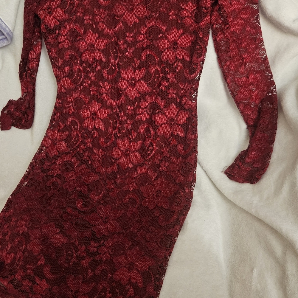 Rhapsody Burgundy Floral Lace Long Sleeve Dress